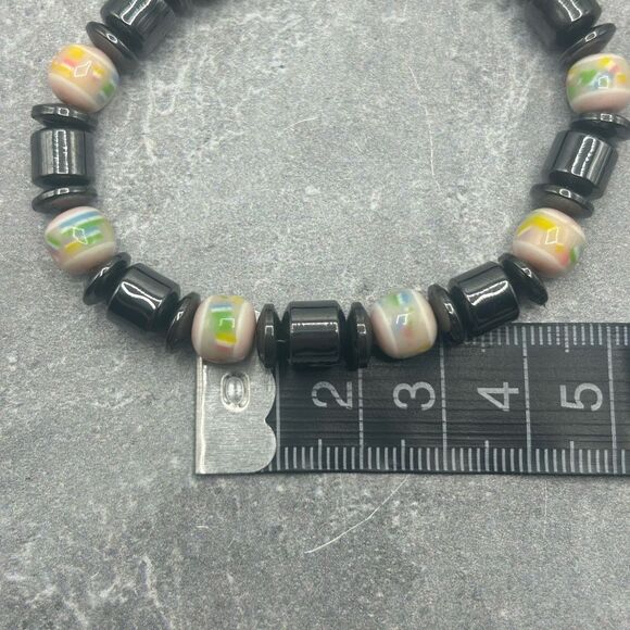Mens Womens Black Multi Color Healing Stone Protection Grounding Beaded Bracelet - Picture 6 of 6